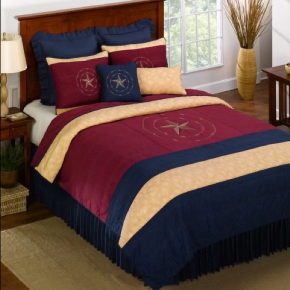 Donna Sharp Quilt Twin True Texas 68” x 90” Lone Star Dark Red Dark Blue New